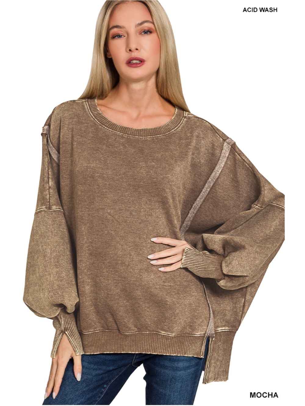 ZF59–🤎🩷🧡 (17 COLORS) ZENANA “CAMDENS” OVERSIZED CREWNECK - Picture 10 of 16